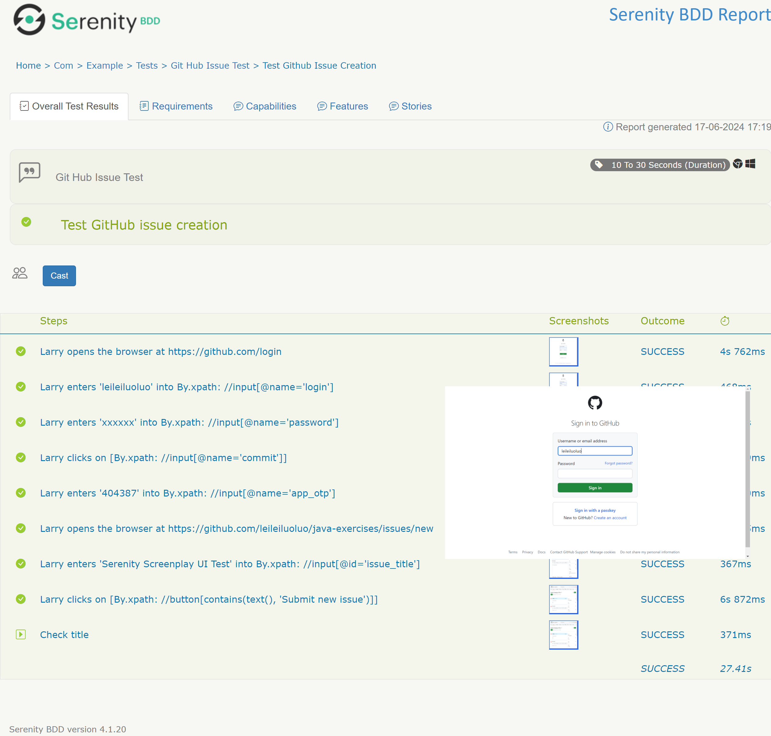 Serenity 生成的 HTML 报告